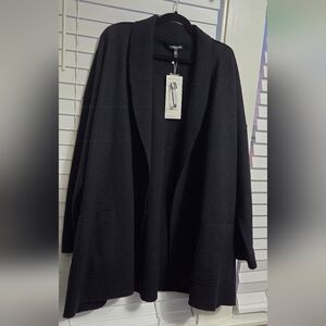 NWT Eileen Fisher Plus 100% Boiled Wool Black Shawl Collar Kimono Jacket 3X